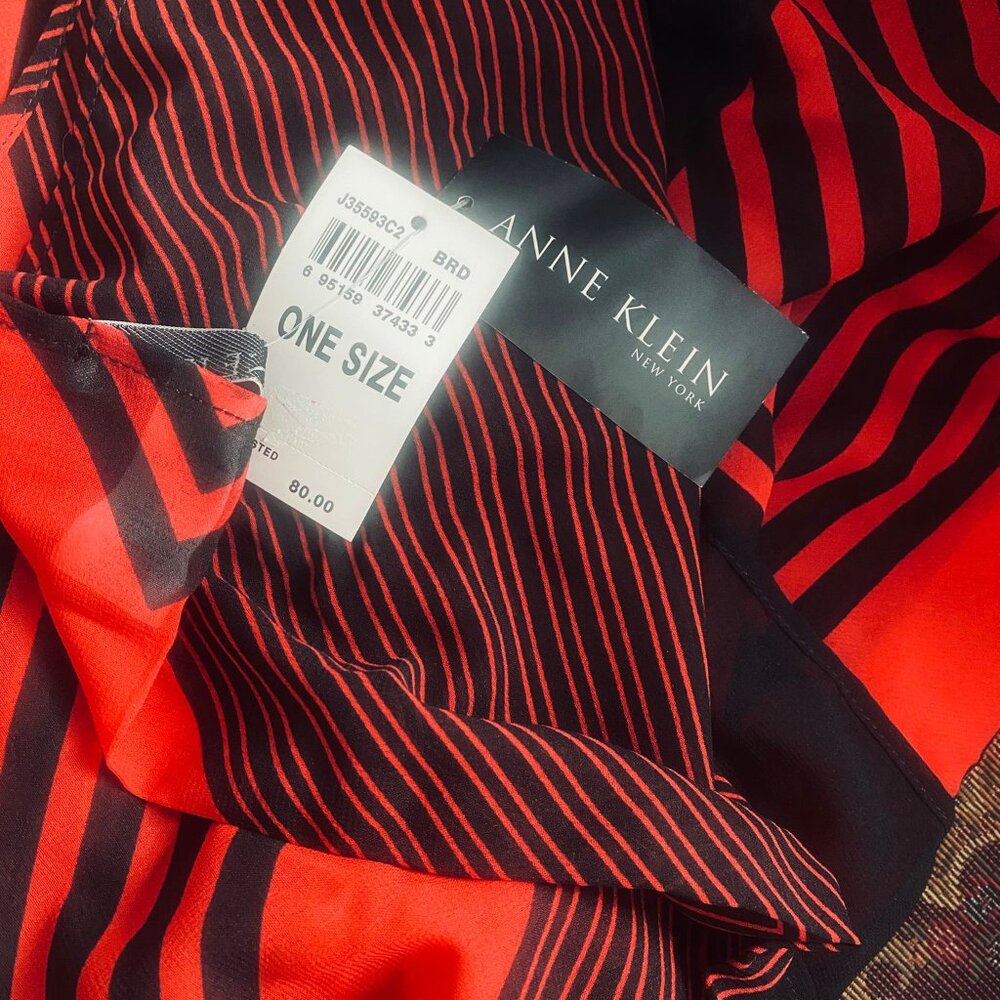 Anne Klein New York Black Red Silk scarf NWT